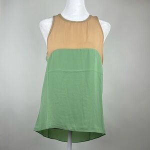 English Rose Colorblock Green/Tan Sleeveless Tank Top Blouse Size Small
